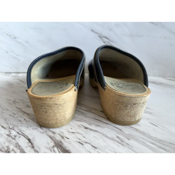 Swedish Dala Hand-painted Wooden Clogs 37 / US 6.5 - Blue Holiday Cabincore Shoe - Picture 8 of 9